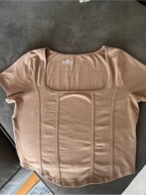 Hollister Mauve-Tan Square Neck Short Sleeve Top